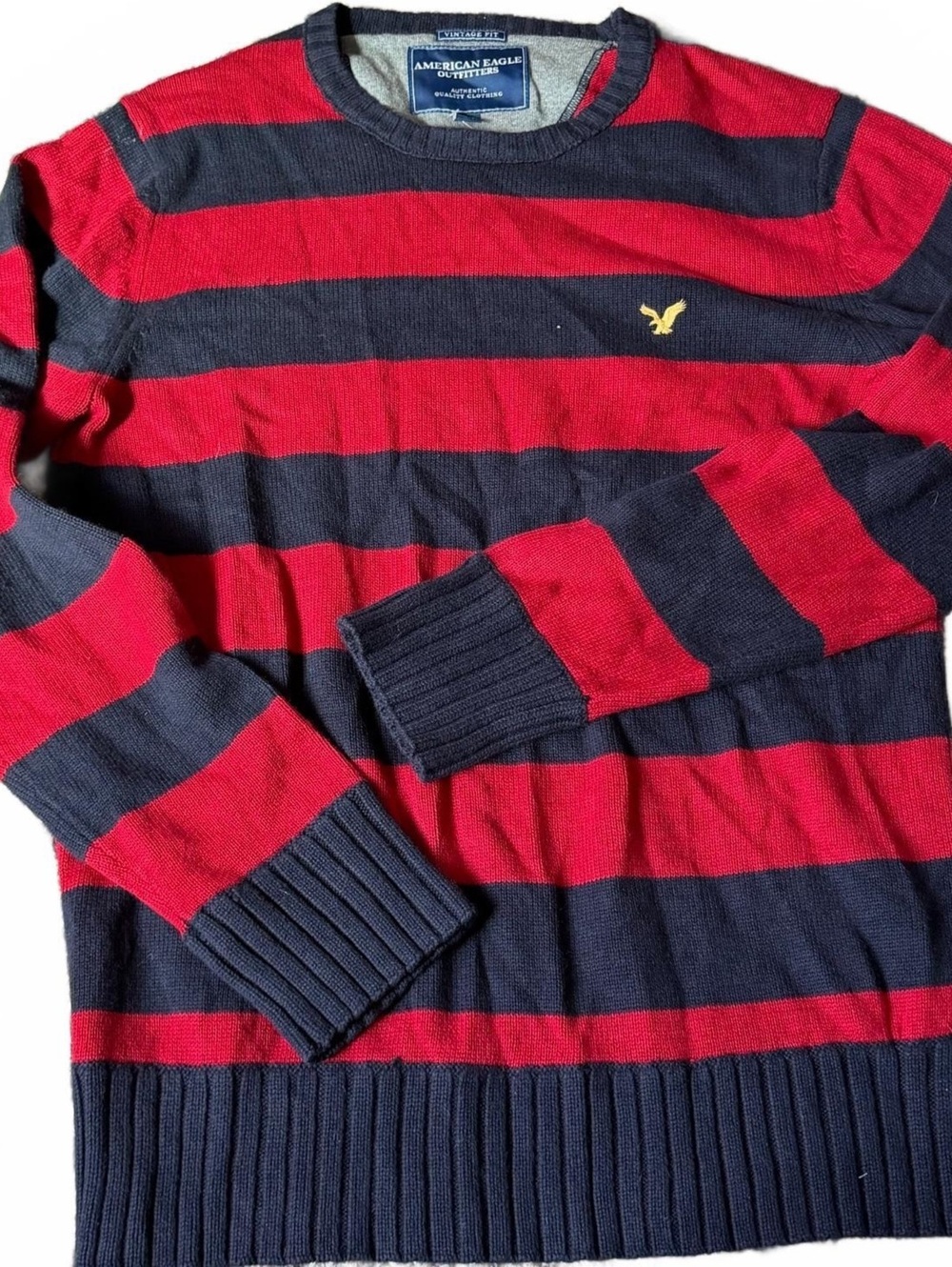 American Eagle Vintage Fit Red Black Striped Crewneck Sweater Size X-Large
